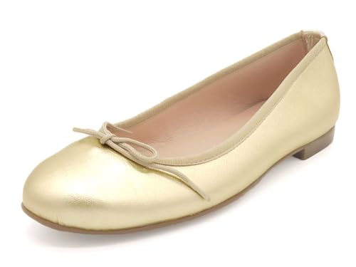 Casual Damen Ballerinas Leder Ballerina Schuhe flach rund mit Schleife & Echtleder Futter matt Gold 38 von Casual