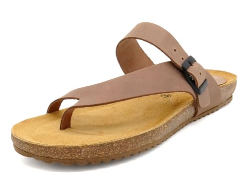 Casual Damen Pantoletten Leder flache Sandalen Echtleder Fußbett Korksohle Korkschuhe gepolstert braun EU 41 von Casual