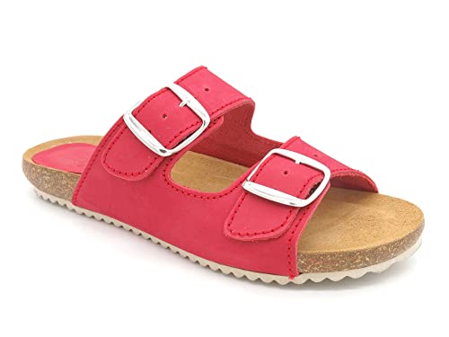 Casual Damen Pantoletten Leder flache Sandalen Echtleder Fußbett Korksohle Korkschuhe gepolstert Rot EU 40 von Casual