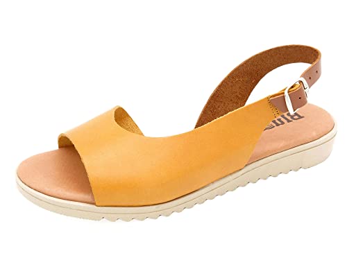 Casual Keilabsatz Sandalen Damen Leder Sandaletten Echtleder Sommerschuhe gepolstert gelb 37 von Casual