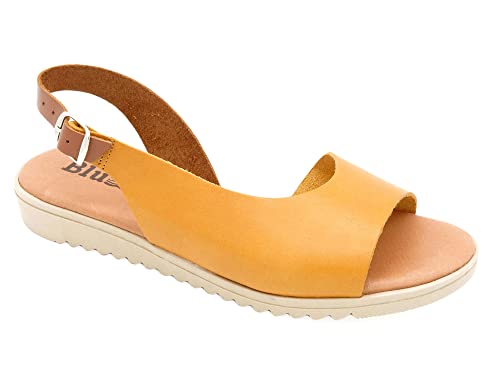 Casual Damen Sandalen Leder Keilabsatz Sommerschuhe Echtleder Sandaletten Decksohle Gel gepolstert Gelb Größe 38 EU von Casual