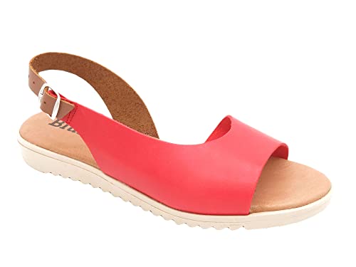 Casual Damen Sandalen Leder Keilabsatz Sommerschuhe Echtleder Sandaletten Decksohle Gel gepolstert Rot Größe 35 EU von Casual