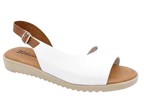 Casual Damen Sandalen Leder Keilabsatz Sommerschuhe Echtleder Sandaletten Decksohle Gel gepolstert Weiß Größe 35 EU von Casual