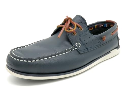 Casual Herren Bootsschuhe Blau Navy Leder Segelschuhe Goodyear Rahmengenäht Mokassin Deckschuhe Echtleder Schnürsenkel Größe 43 EU von Casual