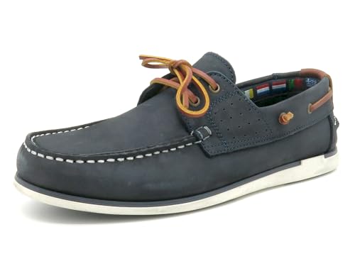 Casual Herren Bootsschuhe Blau Navy Nubuk Leder Segelschuhe Rahmengenäht Echtleder Schnürsenkel Mokassin Deckschuhe Größe 43 EU von Casual