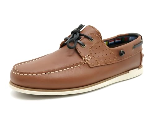Casual Herren Bootsschuhe Braun Leder Segelschuhe Rahmengenäht Echtleder Schnürsenkel Mokassin Deckschuhe Größe 41 EU von Casual