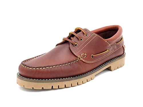 Casual Herren Bootsschuhe Leder Segelschuhe Rahmengenähte Commando Sohle Echtleder Schnürsenkel Mokassin Cognac braun EU 45 von Casual