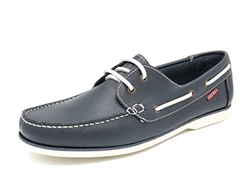 Casual Herren Bootsschuhe Leder Segelschuhe Rahmengenäht Echtleder Mokassin Top-Sider Deckschuhe Navy Blau Größe 42 EU von Casual