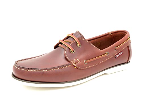 Casual Herren Bootsschuhe Leder Mokassin Segelschuhe Rahmengenäht Echtleder Deckschuhe Cognac braun EU 44 von Casual