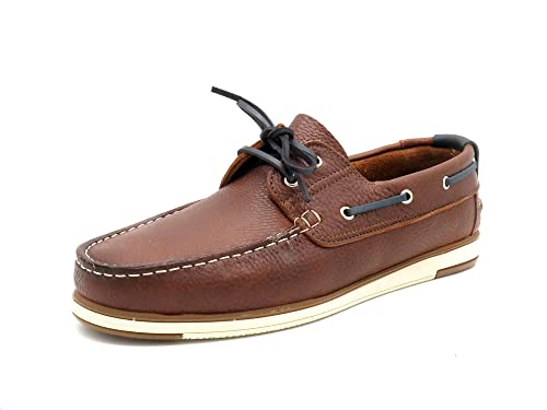 Casual Herren Bootsschuhe Leder Segelschuhe Rahmengenäht Echtleder Schnürsenkel Mokassin Deckschuhe Glattleder Braun Größe 42 EU von Casual