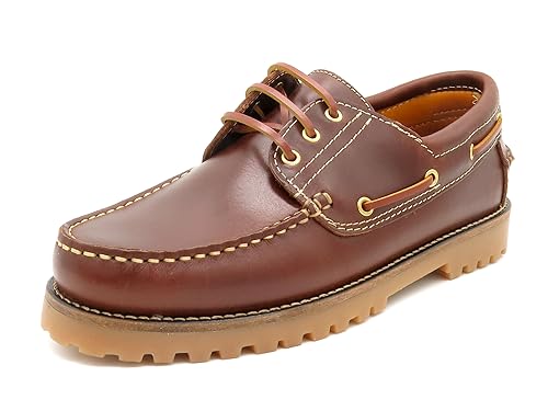 Casual Herren Bootsschuhe Leder Segelschuhe Rahmengenäht Goodyear Commando Sohle Echtleder Schnürsenkel Braun 39 EU von Casual