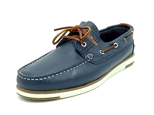 Casual Herren Bootsschuhe Leder Segelschuhe Rahmengenäht Mokassin Deckschuhe Echtleder Schnürsenkel Navy Blau Größe 39 EU von Casual