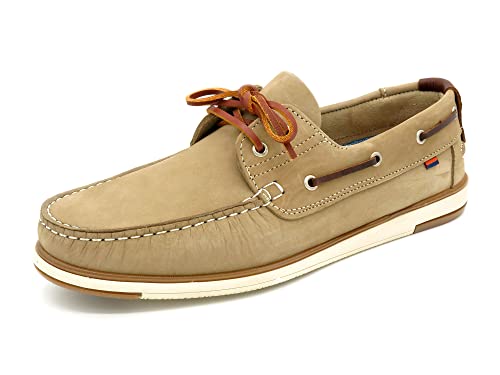 Casual Herren Bootsschuhe Nubuk Leder Segelschuhe Rahmengenäht Echtleder Schnürsenkel Mokassin Deckschuhe Taupe Beige Größe 41 EU von Casual