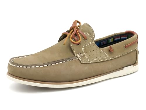 Casual Herren Bootsschuhe Taupe Beige Nubuk Leder Segelschuhe Rahmengenäht Echtleder Schnürsenkel Mokassin Deckschuhe Größe 43 EU von Casual