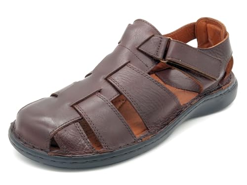 Casual Herren Fisherman Sandalen Leder Fischersandale geschlossen Echtleder Innensohle Gel gepolstert dunkel braun 39 von Casual