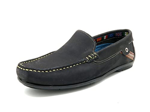 Casual Herren Mocassin Leder Halbschuhe Nubuk Echtleder Navy blau Sommerschuhe Slip-On Pull-On Schlupfschuhe dunkelbau Größe 43 von Casual