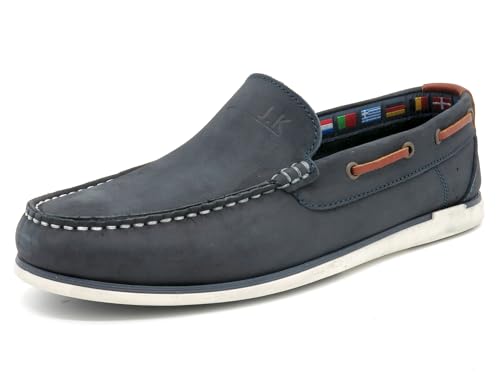 Casual Herren Mokassin Nubuk Leder Bootsschuhe Rahmengenäht Navy blau 44 von Casual