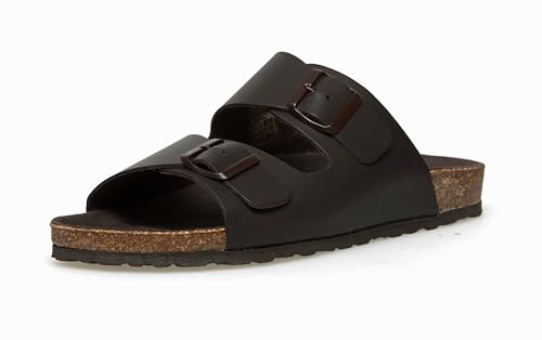 Casual Herren Pantoletten | Glattleder | Naturkork-Fußbett | Verstellbare Riemen | Made in Spain (Braun, EU Schuhgrößensystem, Erwachsene, Herren, Numerisch, M, 45) von Casual