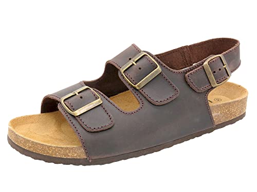 Casual Herren Pantoletten Leder Sandalen Fersen Riemchen Echtleder Fußbett Korksohle Komfort Hausschuhe Büro Office Schuhe Braun Größe 41 EU von Casual