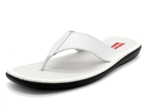 Casual Herren Sandalen Leder Zehentrenner mit Echtleder Decksohle und PU Sohle Flipflop Komfort Hausschuhe Weiß 46 Casual Herren Sandalen Leder Zehentrenner mit Echtleder Decksohle und PU Sohle Flipflop Komfort Hausschuhe Weiß 46 von Casual