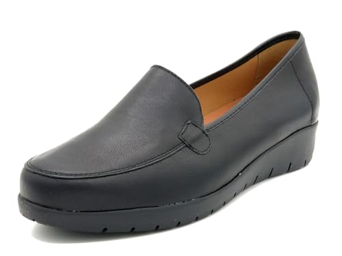 Casual Loafer Damen Keilabsatz Leder Mokassins Echtleder Schlupfschuhe Leder Loafer Keilabsatz schwarz 39 von Casual