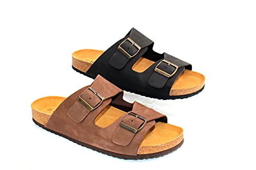 Casual Nubuk Leder Sandalen Herren Echtleder Pantoletten Hausschuh mit Korksohle Made in Spain (Braun, numeric_39) von Casual