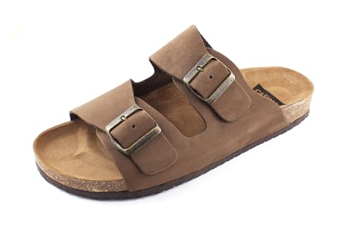 Casual Nubuk Leder Sandalen Herren Echtleder Pantoletten Hausschuh mit Korksohle Made in Spain (Braun, numeric_44) von Casual