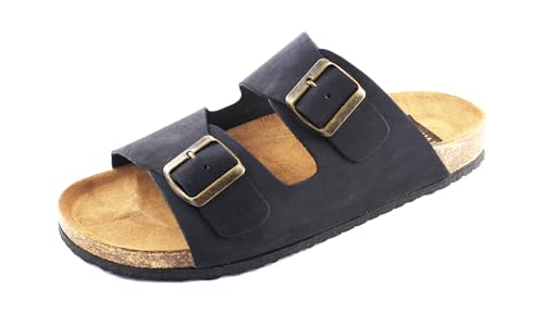 Casual Nubuk Leder Sandalen Herren Echtleder Pantoletten Hausschuh mit Korksohle Made in Spain (Schwarz, numeric_43) von Casual