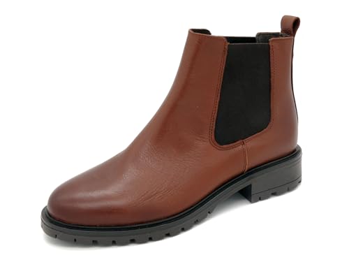 Damen Chelsea Boots Leder Stiefeletten zum Reinschlupfen Stiefel Ankle Boots Damen cognac braun 40 von Casual