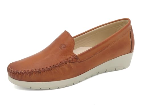 Damen Mokassins Echtleder Penny Loafer Damen Leder Slipper mit Keilabsatz Cognac braun 37 von Casual