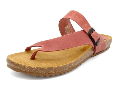 Casual Pantoletten Damen Leder Schlappen Korksohle Zehentrenner Sandalen mit Fußbett Hausschuhe rosa 41 von Casual