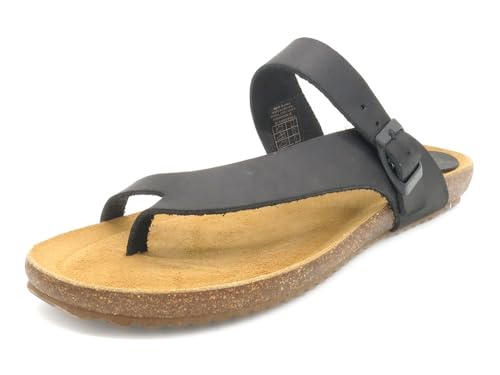 Casual Pantoletten Damen Leder Schlappen Korksohle Zehentrenner Sandalen mit Fußbett Hausschuhe schwarz 39 von Casual