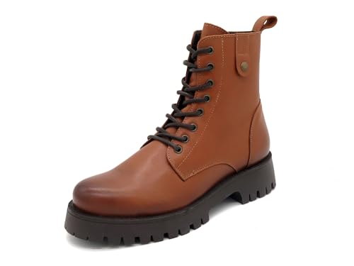 Damen Stiefel mit Schnürung leichte Springerstiefel Springer Boots Schnürstiefel Schnürboots cognac braun 39 von Casual