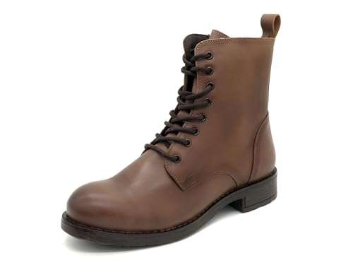 Stiefeletten Damen mit Schnürung Boots Stiefel Leder Springerstiefel hohe Schnürstiefel cognac braun 37 von Casual