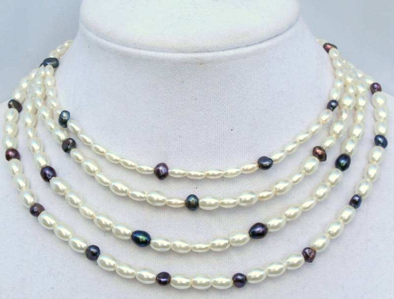 Halskette Mit Perlen, Weisser Reis, Pfau Süsswasserperlen von CasualBlingandPPC