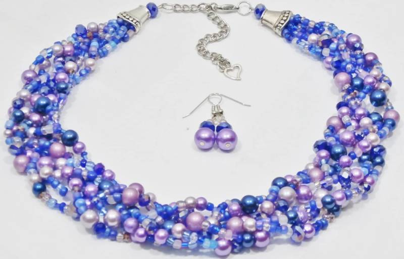 Rosa Und Lila Halskette, Schmuckset, Statement Halskette Perle Kristall Geflochtene Lavendelrosa Blau Rosa Und Lila Halskette, Schmuckset, Statement Halskette Perle Kristall Geflochtene Lavendelrosa Blau von CasualBlingandPPC