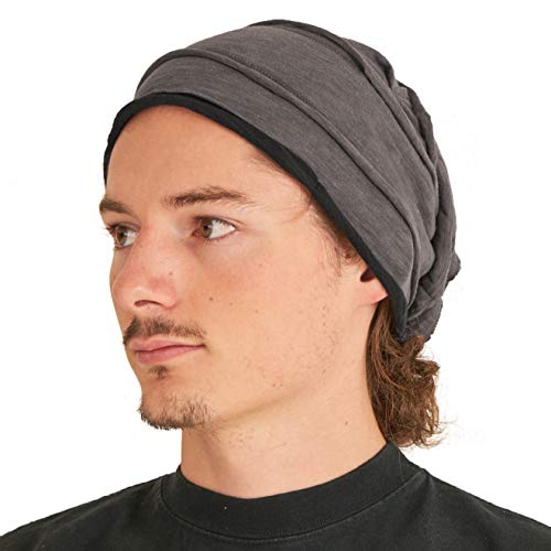 CHARM Beanie für Herren und Damen - aus Jersey mit Baumwolle Anteil, Mütze mit gelegten Falten Groß Japanische Mode Dunkelgrau von CHARM