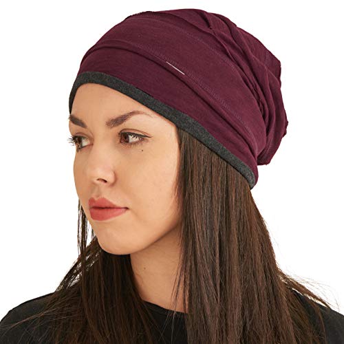 CHARM Beanie für Herren und Damen - aus Jersey mit Baumwolle Anteil, Mütze mit gelegten Falten Groß Japanische Mode Burgund von CHARM