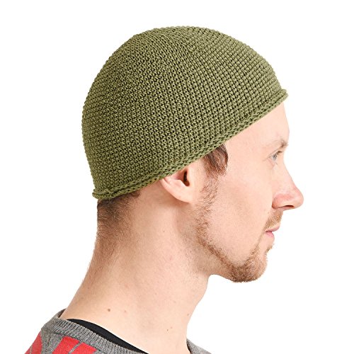 CHARM Herren Mütze Short Beanie - Strick Kopfbedeckung Skull Cap Kufi Muslim Takke Islam Namaz in 2 Größen Khaki von CHARM