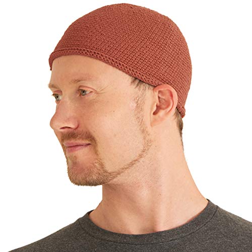 CHARM Herren Mütze Short Beanie - Strick Kopfbedeckung Skull Cap Kufi Muslim Takke Islam Namaz in 2 Größen Orange von CHARM
