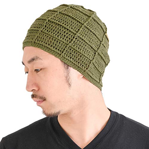 CHARM Herren 100% Baumwolle Beanie - Handmade Sommer Mütze Damen Häkel Strick Kahki von CHARM