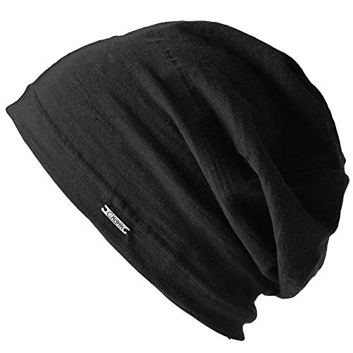 CHARM Casualbox Herren Damen Beanie Baumwolle 100% Hut Sommer Kunstseide Dünn Licht Schweiß Schwarz von CHARM