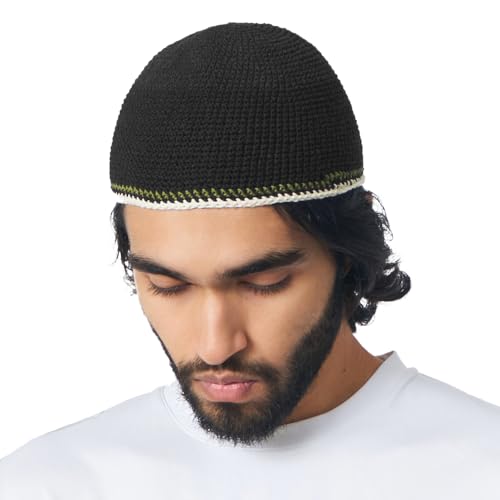 CHARM Beanie Herren Strick Mütze - Namaz Takke Dünne Häkel Cap Elastisch Japanische Schwarz von CHARM