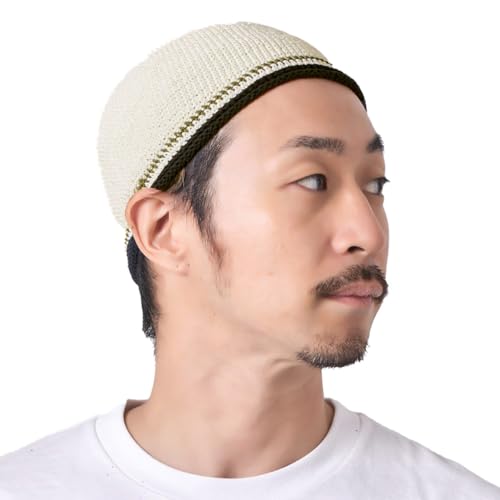 CHARM Beanie Herren Strick Mütze - Namaz Takke Dünne Häkel Cap Elastisch Japanische Weiß von CHARM