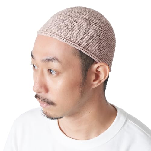 CHARM Herren Mütze Short Beanie - Strick Kopfbedeckung Skull Cap Kufi Muslim Takke Islam Namaz in 2 Größen Rosa Beige von CHARM