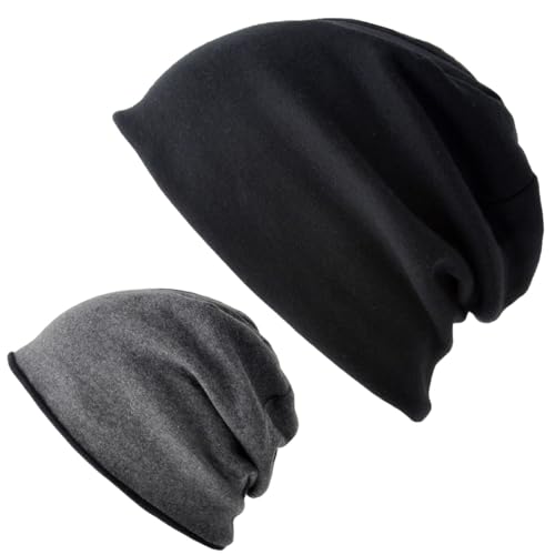 CHARM Bio Baumwolle Beanie Herren - Wende Jersey Chemo Mütze Made In Japan Schwarz & Dunkelgrau von CHARM