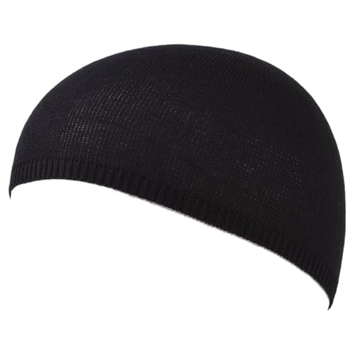 CHARM Herren Sommer Skull Cap Strick Kufi Mütze - Gebet Namaz Takke Short Beanie Kopfbedeckung Fahrrad Helm Dünn Schwarz von CHARM
