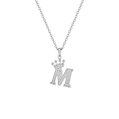 Casxyue Buchstabe Halskette Für Damen Mädchen Silber Halskette Schmuck Anfangsbuchstaben Anhänger mit Zirkoniasteinen Halskette Geburtstagsgeschenk Weihnachtsgeschenke für Frauen (M) von Casxyue