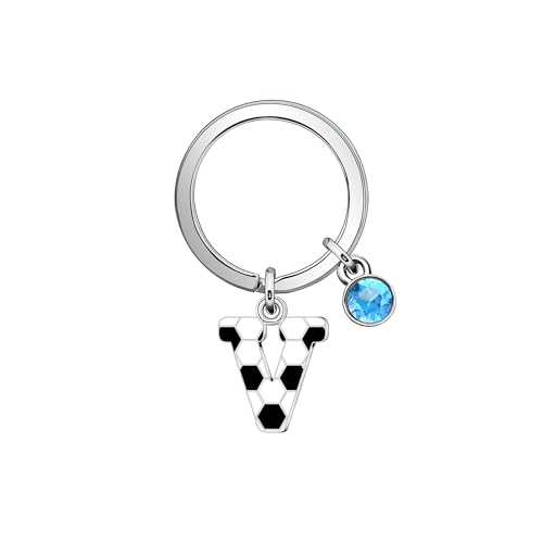 Casxyue Fußball Geschenke Schlüsselanhänger - Anfangsbuchstaben Fußball Stil Buchstaben Football Party Geschenke (V) von Casxyue