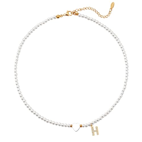 Casxyue Perlenkette Für Damen Mädchen Personalisierte Buchstaben Halskette Anfangsbuchstaben Perle Schmuck Geburtstagsgeschenk Weihnachtsgeschenke für Frauen (H) von Casxyue